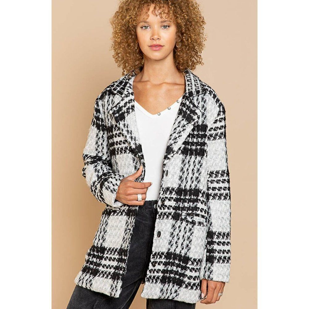 Sale! POL CLOTHING Women's Sweater Cardigan Blazer Black White Button Up FWJ173 - Picture 8 of 9